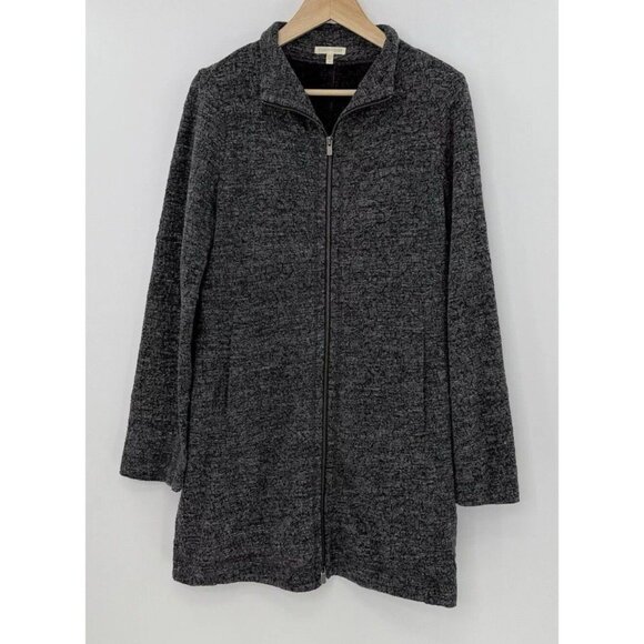 Eileen Fisher Stand Up Collar Jacket Gray Terrazzo Stretch Ripple Longline Sz Sm - Picture 2 of 13